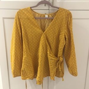 Yellow/white polka dot blouse